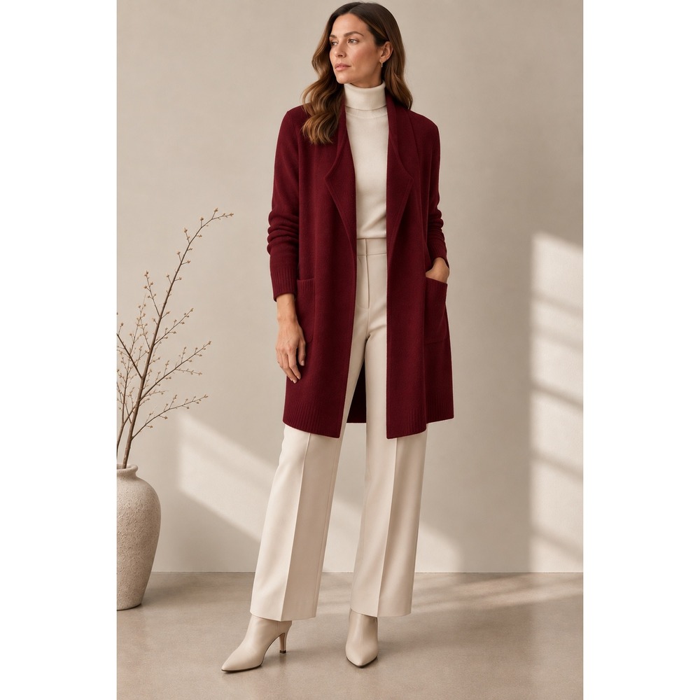 J.Crew Burgundy Wool Blend Open Long Line Cardigan Sweater, L
